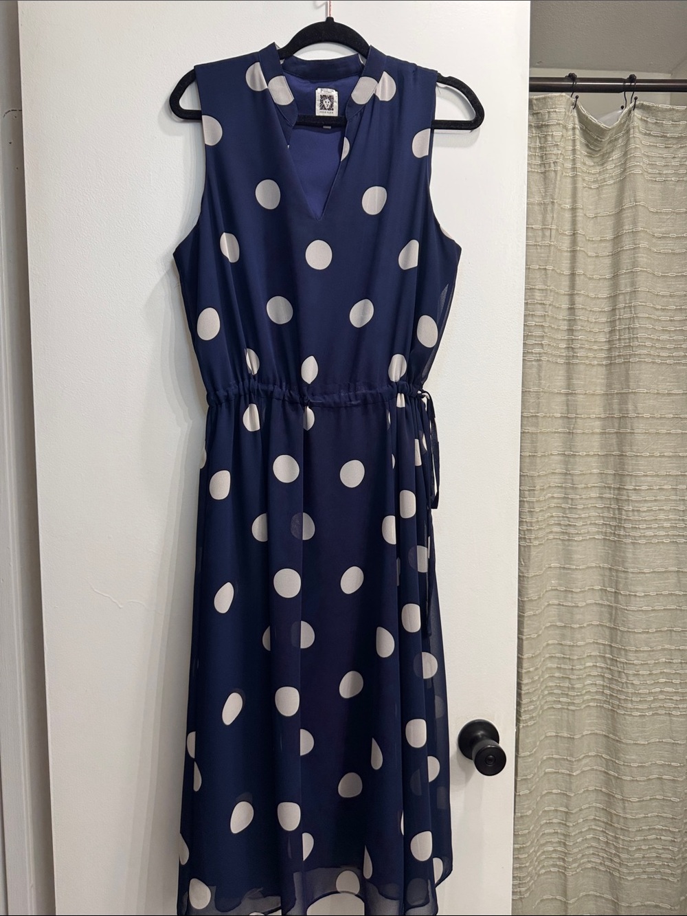 Anne Klein Navy Dress with White Polka Dots